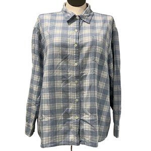 Bill Blass Womens Jeans Shirt White Blue Plaid Button Up Long Sleeve Size 2X